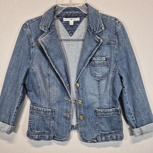 Tommy Hilfiger Women’s Denim Blazer Jacket Size 14 Classic Button Front